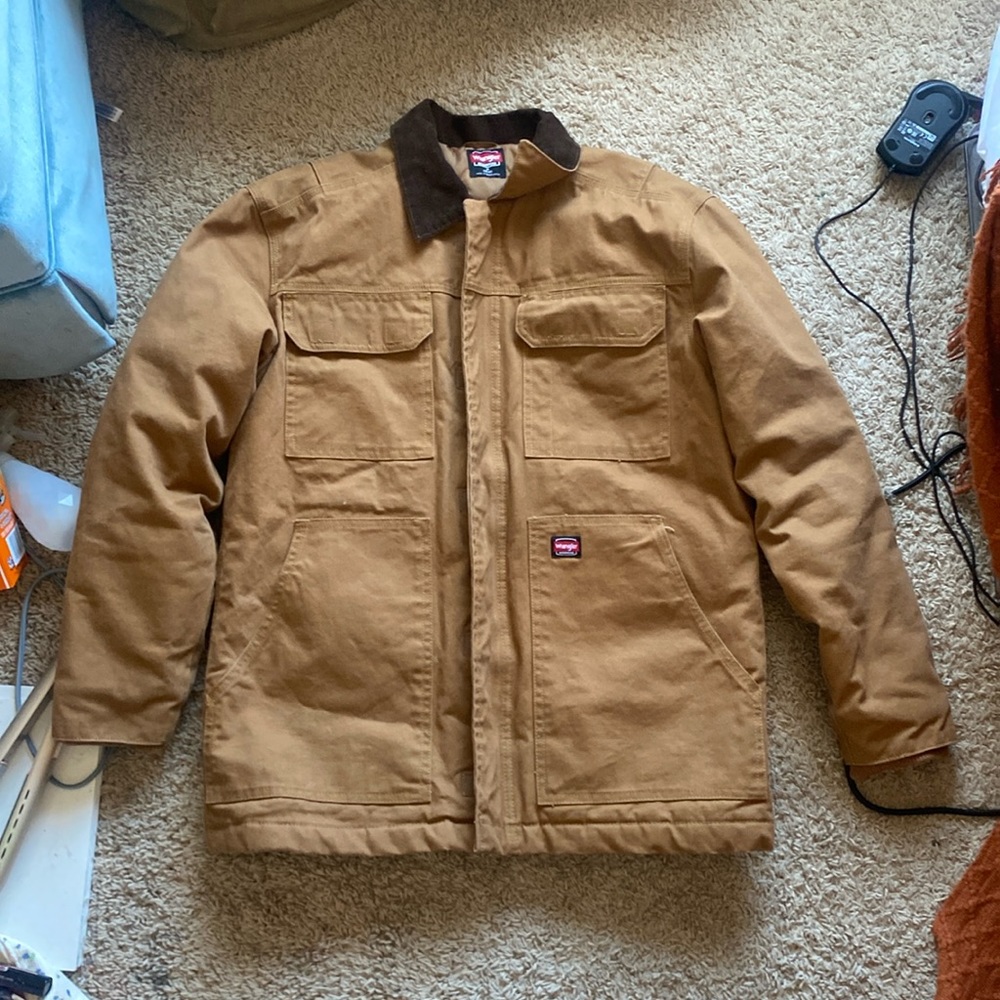 Wrangler brand workwear zip up hoodless jacket/coat in brown Size M (Medium)